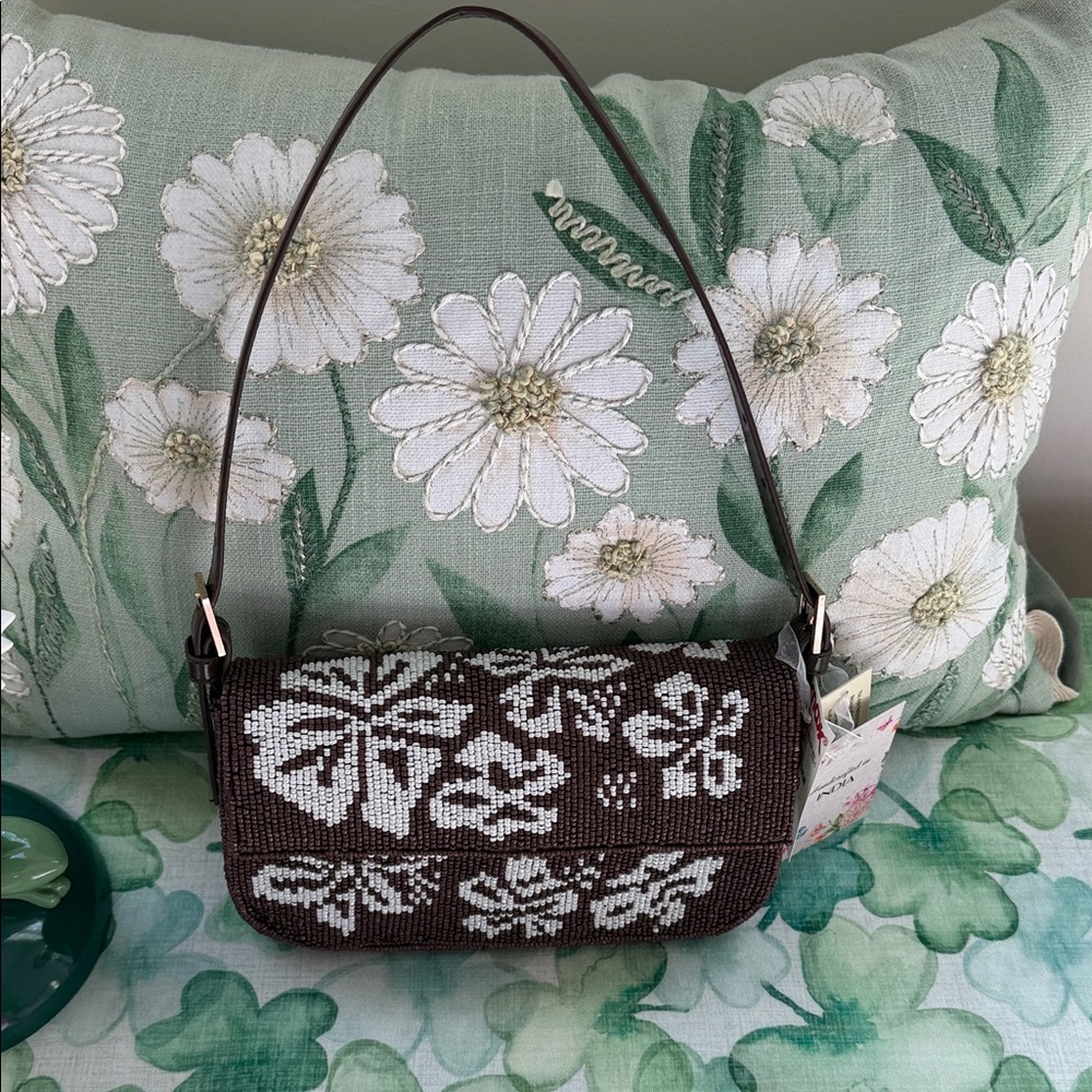 Chic Brown Beaded Shoulder Bag
